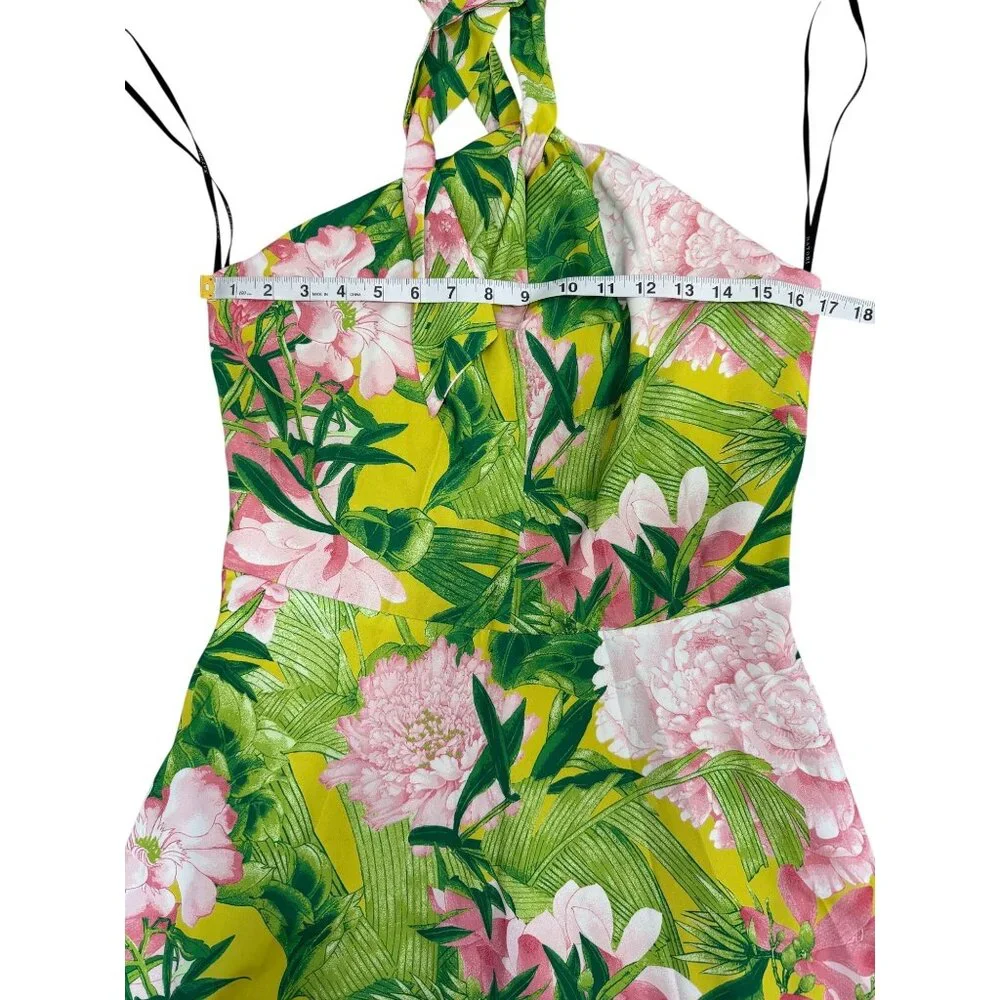 Natori Womens Size 6 Passion Peony Floral Halter Dress Tropical Green Pink NEW - Picture 5 of 7